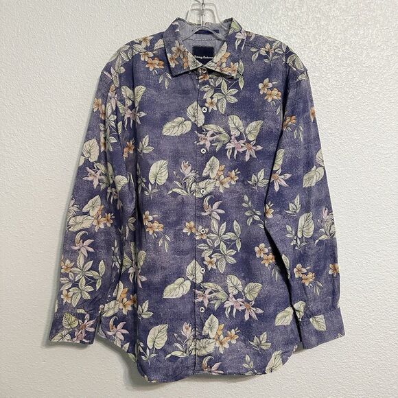 Tommy Bahama Shirt Men’s Size Medium Blue Tropical Floral Print Button Down - Picture 2 of 11